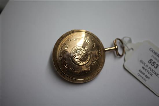 A 19th century continental gold keywind pocket watch,